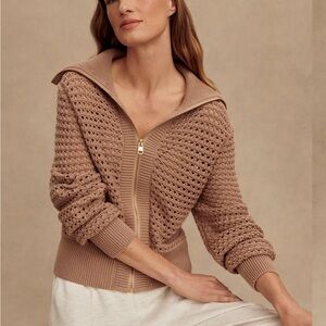 Varley Brown Knit Cardigan with Gold Zipper